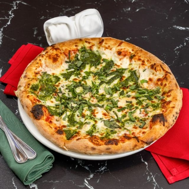 Tuscan Chicken Pesto Pizza.